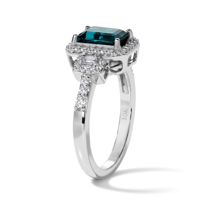 Luxoro AAA Monte Belo Indicolite and Diamond I2 2.35 ctw Majestic Crest Ring in 10K White Gold (Size 8.0)