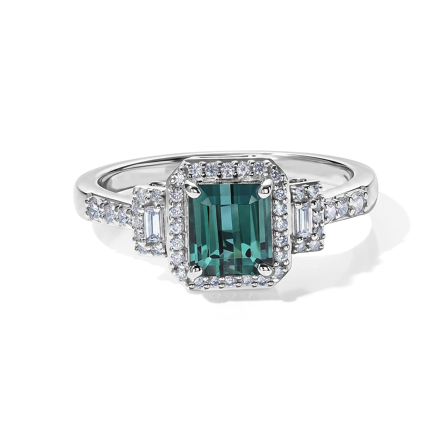 Luxoro AAA Monte Belo Indicolite and Diamond I2 2.35 ctw Majestic Crest Ring in 10K White Gold (Size 9.0)