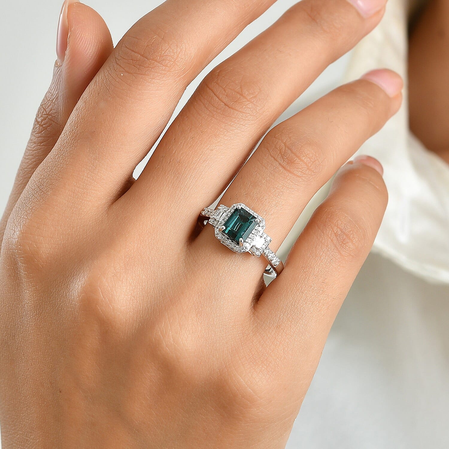 Luxoro AAA Monte Belo Indicolite and Diamond I2 2.35 ctw Majestic Crest Ring in 10K White Gold (Size 9.0)