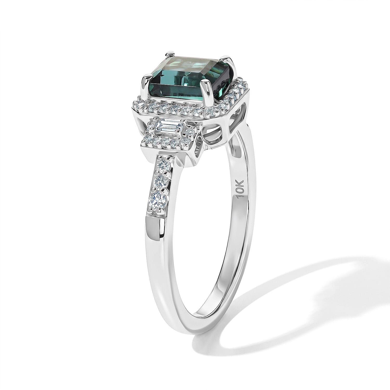 Luxoro AAA Monte Belo Indicolite and Diamond I2 2.35 ctw Majestic Crest Ring in 10K White Gold (Size 9.0)