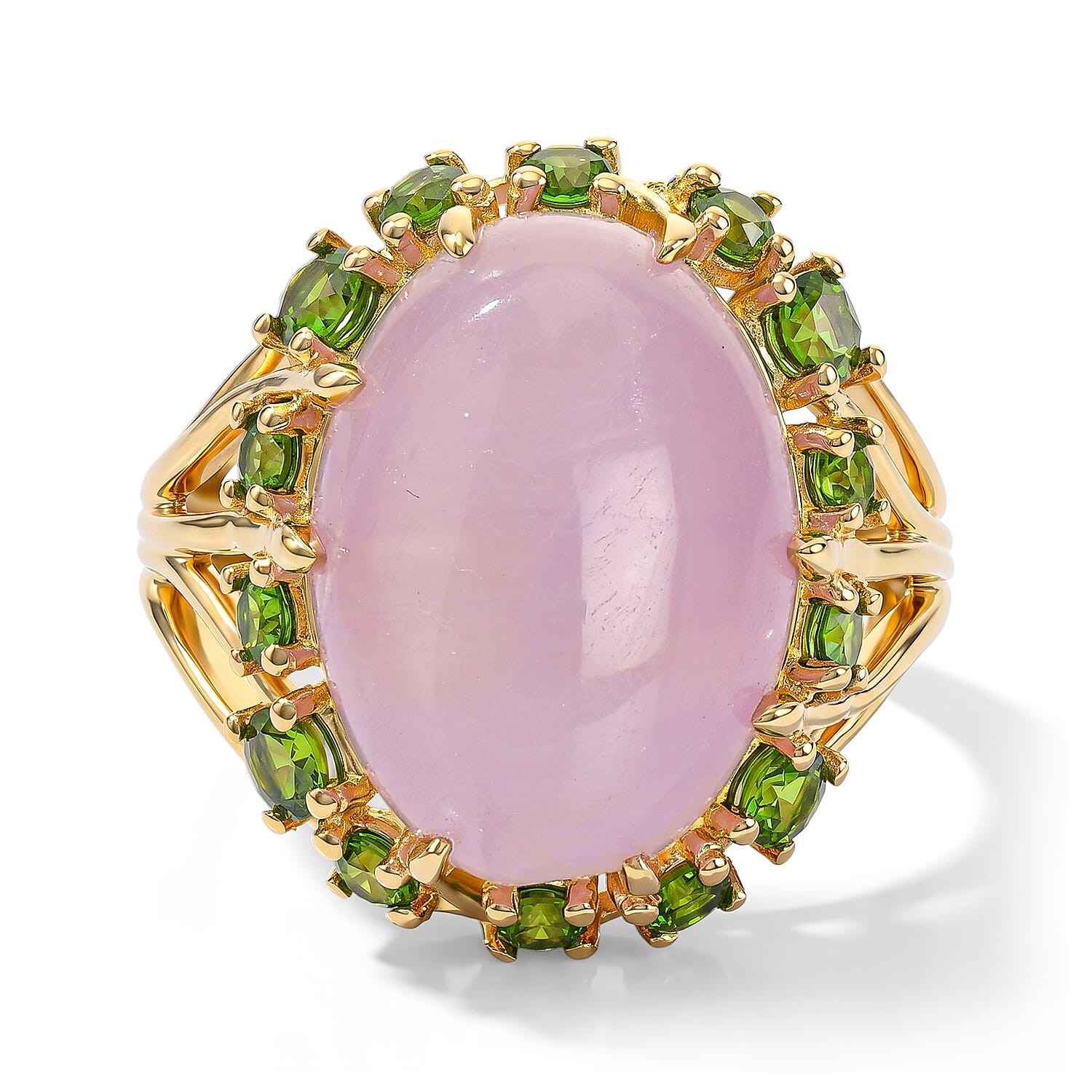 EverTrue Kunzite and Chrome Diopside 15.65 ctw Blush Vine Ring in 18K YG Plated (Size 8.0)