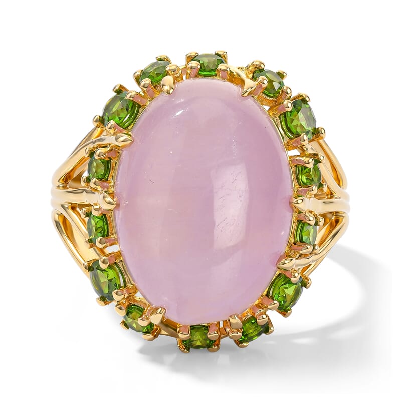 EverTrue Kunzite and Chrome Diopside 15.65 ctw Blush Vine Ring in 18K YG Plated (Size 8.0)