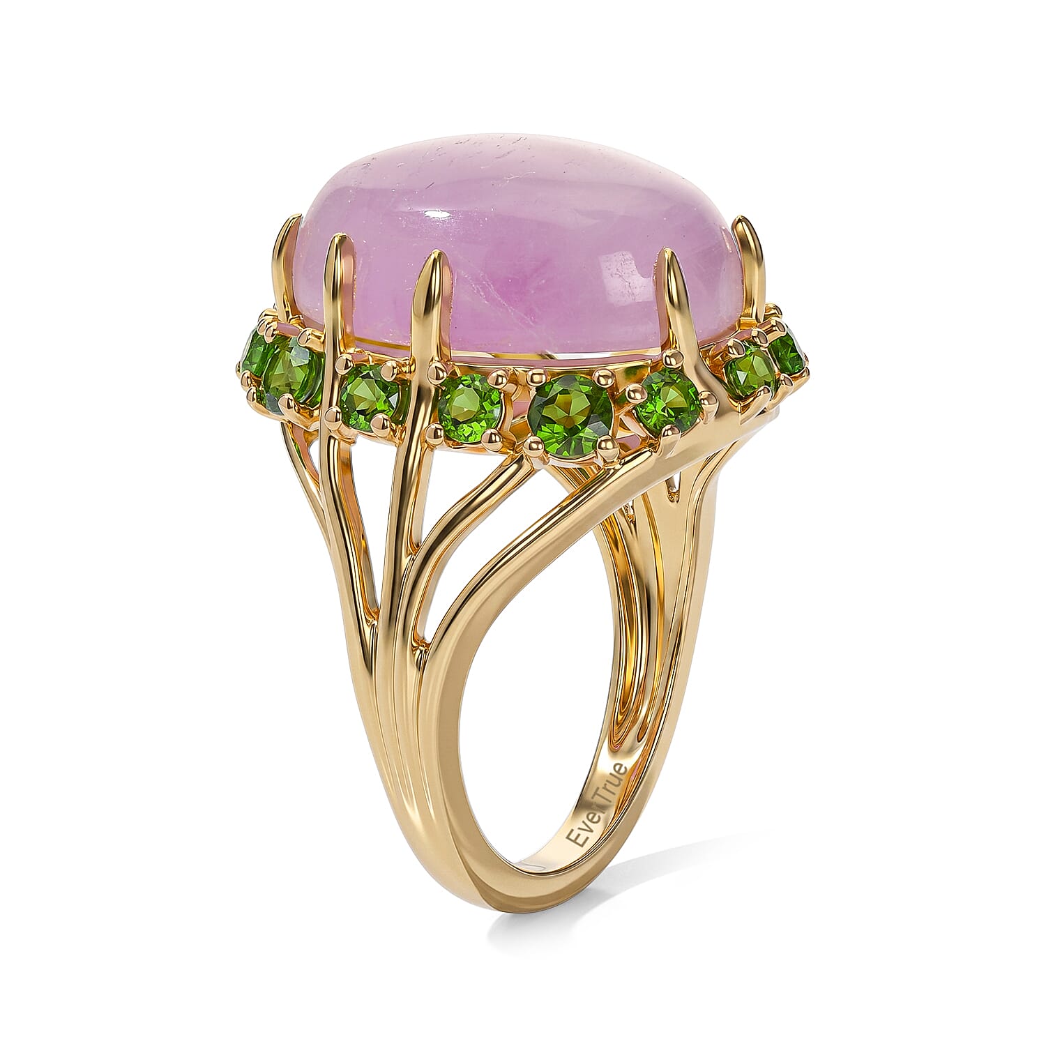 EverTrue Kunzite and Chrome Diopside 15.65 ctw Blush Vine Ring in 18K YG Plated (Size 8.0)