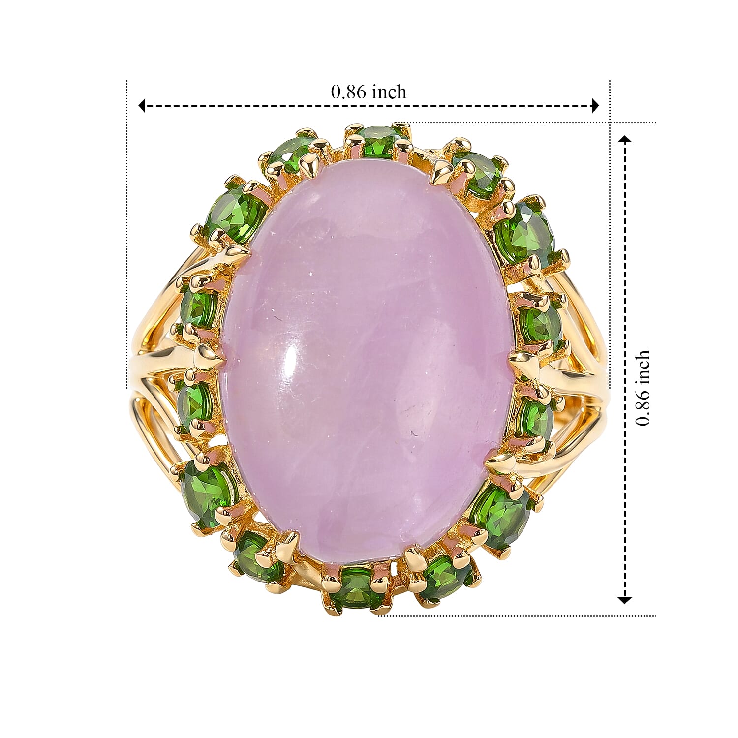 EverTrue Kunzite and Chrome Diopside 15.65 ctw Blush Vine Ring in 18K YG Plated (Size 8.0)