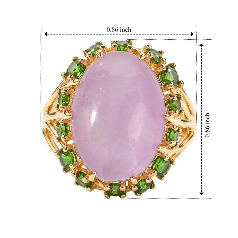 EverTrue Kunzite and Chrome Diopside 15.65 ctw Blush Vine Ring in 18K YG Plated (Size 8.0)