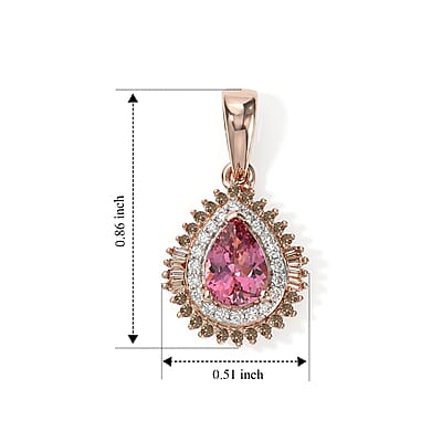 D'Joy Premium Pink Tourmaline and Multi Diamond 0.65 ctw Pendant without Chain in 18K Vermeil Rose Gold Over Sterling Silver
