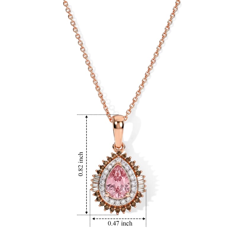 D'Joy Premium Morro Redondo Pink Tourmaline and Multi Diamond 0.65 ctw Pendant without Chain in 18K Vermeil Rose Gold Over Sterling Silver