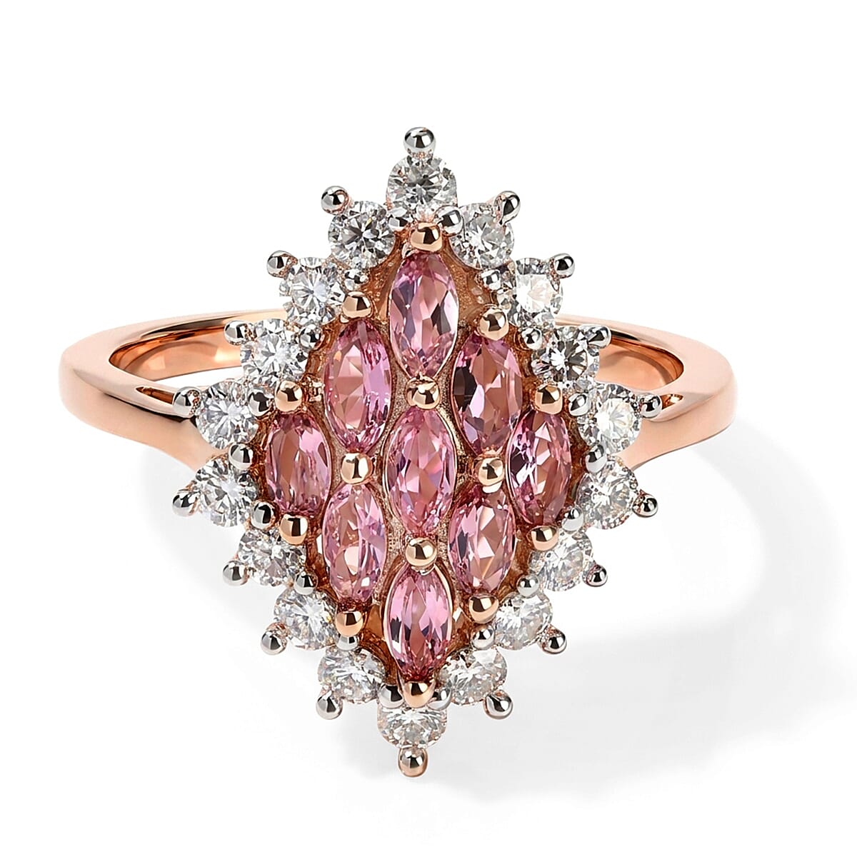 D'Joy Morro Redondo Pink Tourmaline and Moissanite 1.25 ctw Blush Flora Ring in 18K Vermeil Rose Gold Over Sterling Silver (Size 5.0)