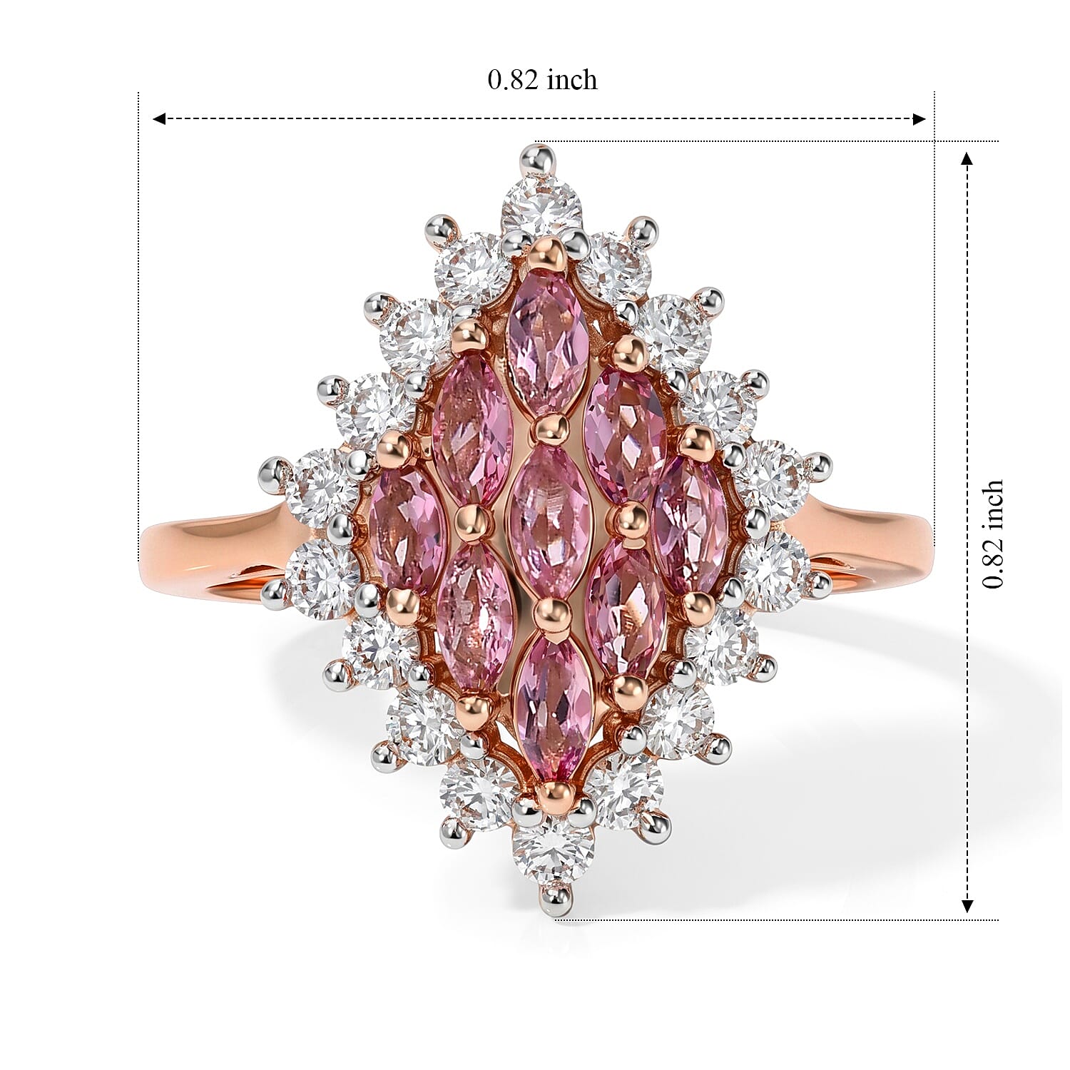 D'Joy Morro Redondo Pink Tourmaline and Moissanite 1.25 ctw Blush Flora Ring in 18K Vermeil Rose Gold Over Sterling Silver (Size 5.0)