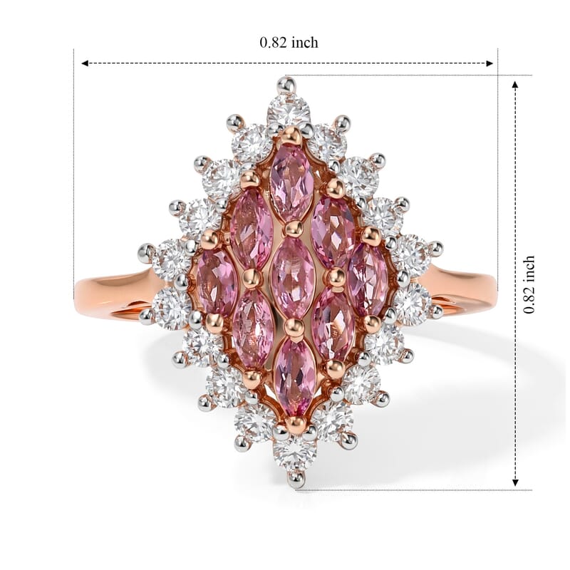 D'Joy Morro Redondo Pink Tourmaline and Moissanite 1.25 ctw Blush Flora Ring in 18K Vermeil Rose Gold Over Sterling Silver (Size 5.0)