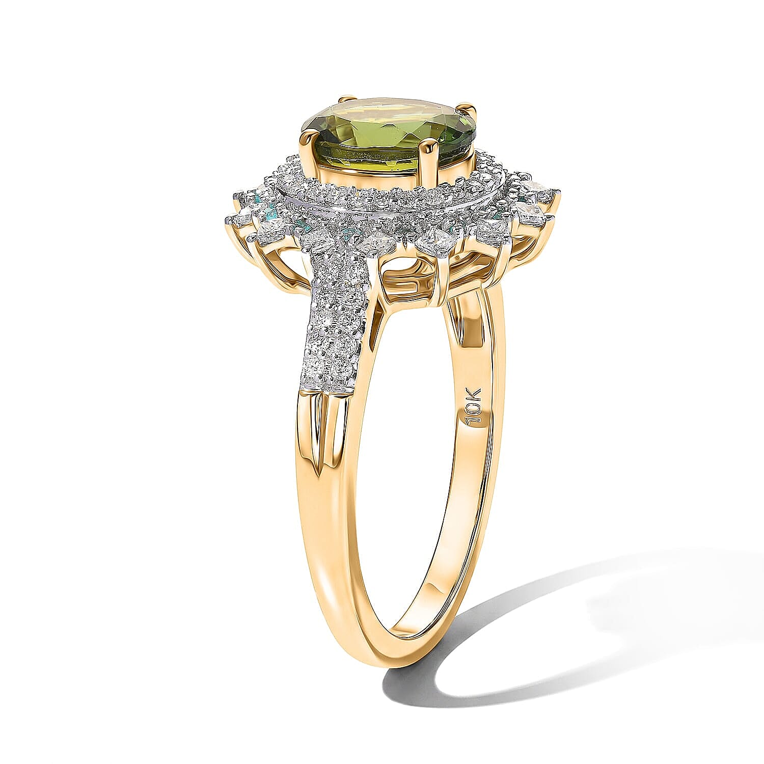 Luxoro AAA Sapo Green Tourmaline, Paraiba Tourmaline and Diamond I2 2.65 ctw Midnight Starburst Ring in 10K Yellow Gold (Size  5.0)