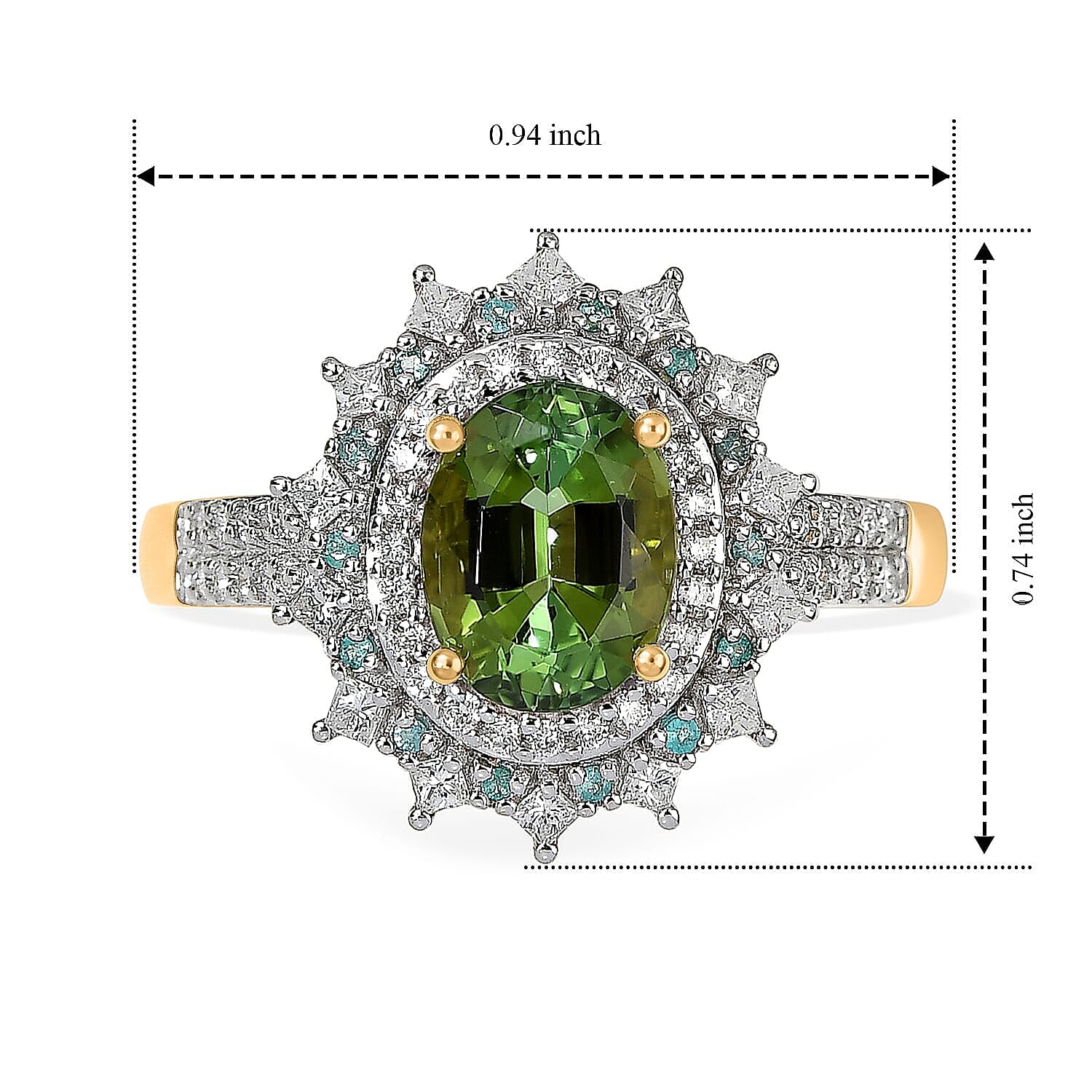 Luxoro AAA Sapo Green Tourmaline, Paraiba Tourmaline and Diamond I2 2.65 ctw Midnight Starburst Ring in 10K Yellow Gold (Size  5.0)
