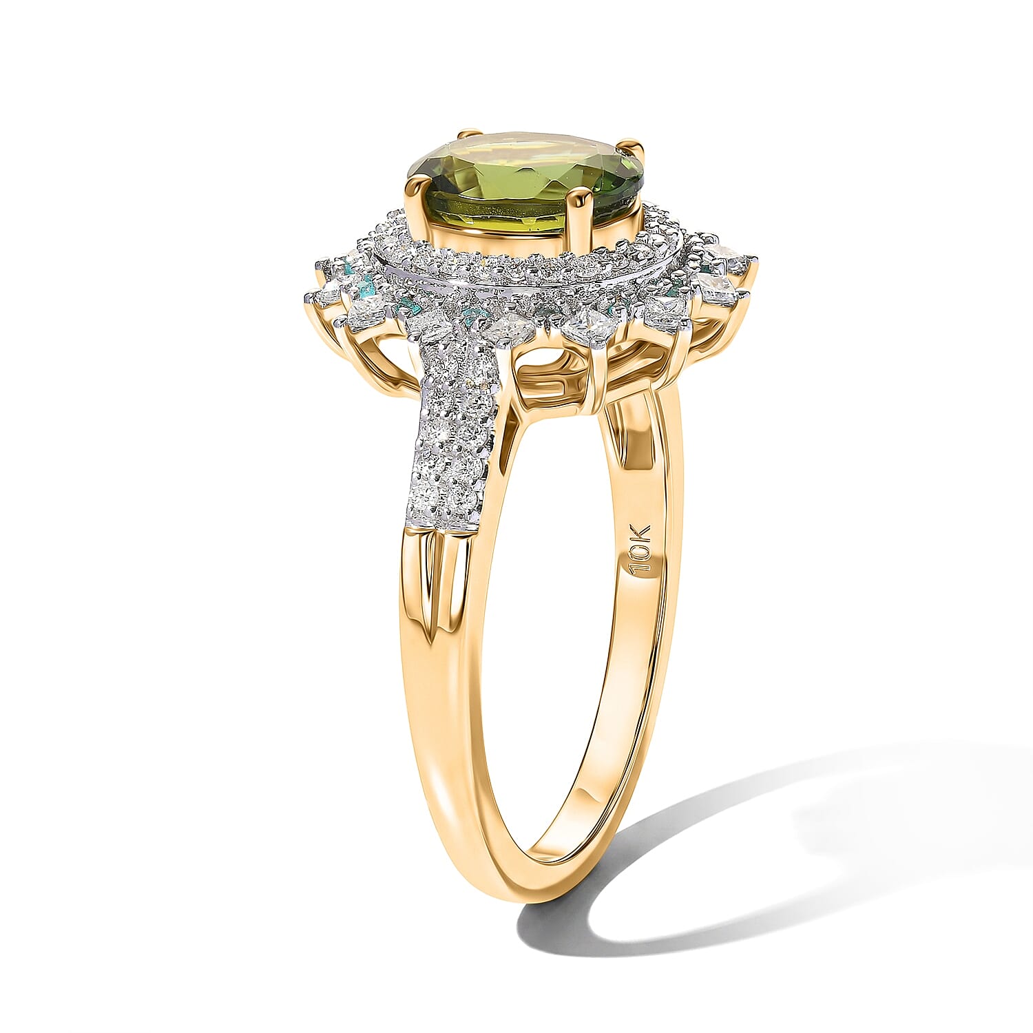 Luxoro AAA Sapo Green Tourmaline, Paraiba Tourmaline and Diamond I2 2.65 ctw Midnight Starburst Ring in 10K Yellow Gold (Size 6.0)