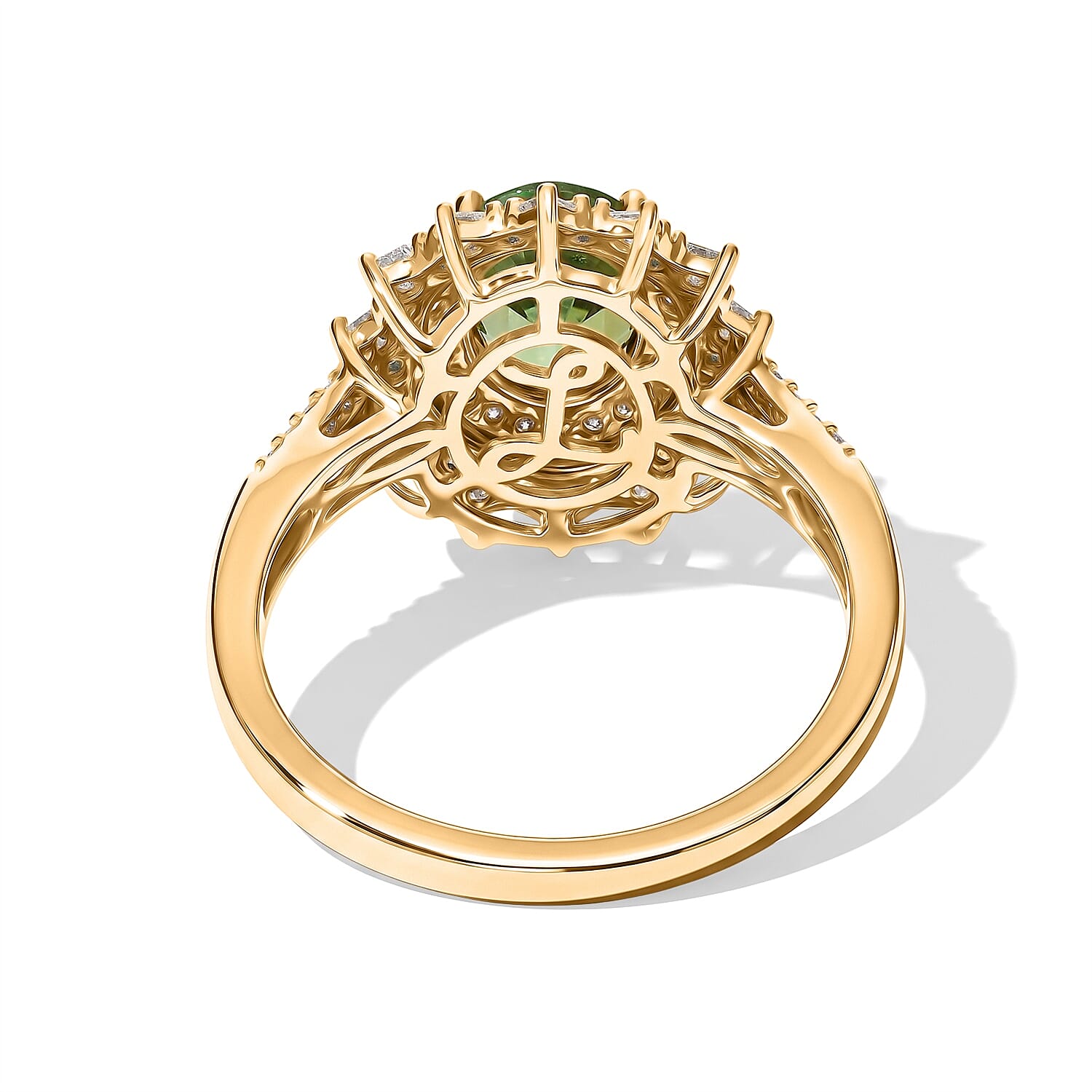 Luxoro AAA Sapo Green Tourmaline, Paraiba Tourmaline and Diamond I2 2.65 ctw Midnight Starburst Ring in 10K Yellow Gold (Size 6.0)