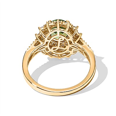 Luxoro AAA Sapo Green Tourmaline, Paraiba Tourmaline and Diamond I2 2.65 ctw Midnight Starburst Ring in 10K Yellow Gold (Size 6.0)