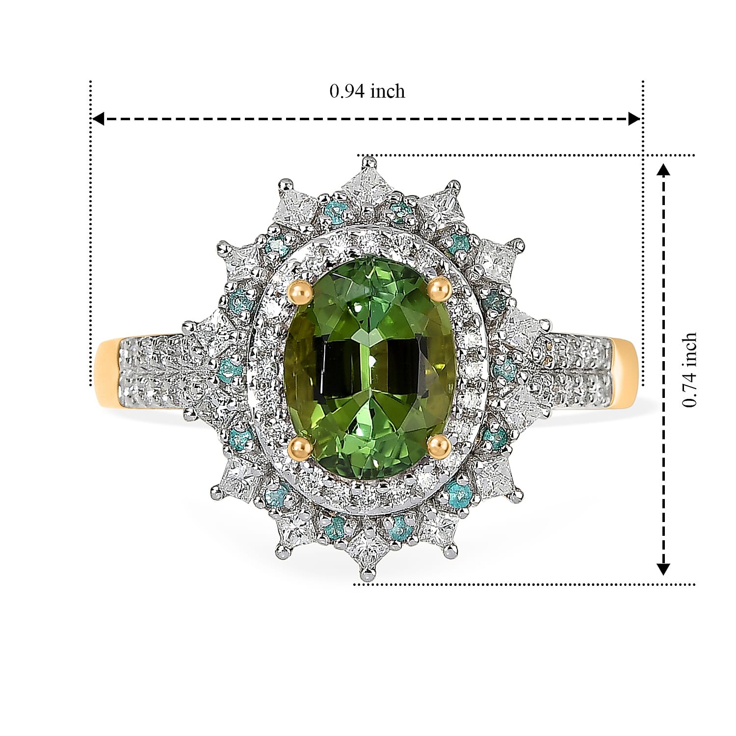 Luxoro AAA Sapo Green Tourmaline, Paraiba Tourmaline and Diamond I2 2.65 ctw Midnight Starburst Ring in 10K Yellow Gold (Size 6.0)