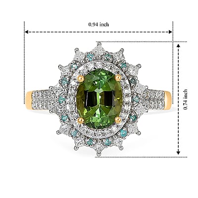 Luxoro AAA Sapo Green Tourmaline, Paraiba Tourmaline and Diamond I2 2.65 ctw Midnight Starburst Ring in 10K Yellow Gold (Size 6.0)