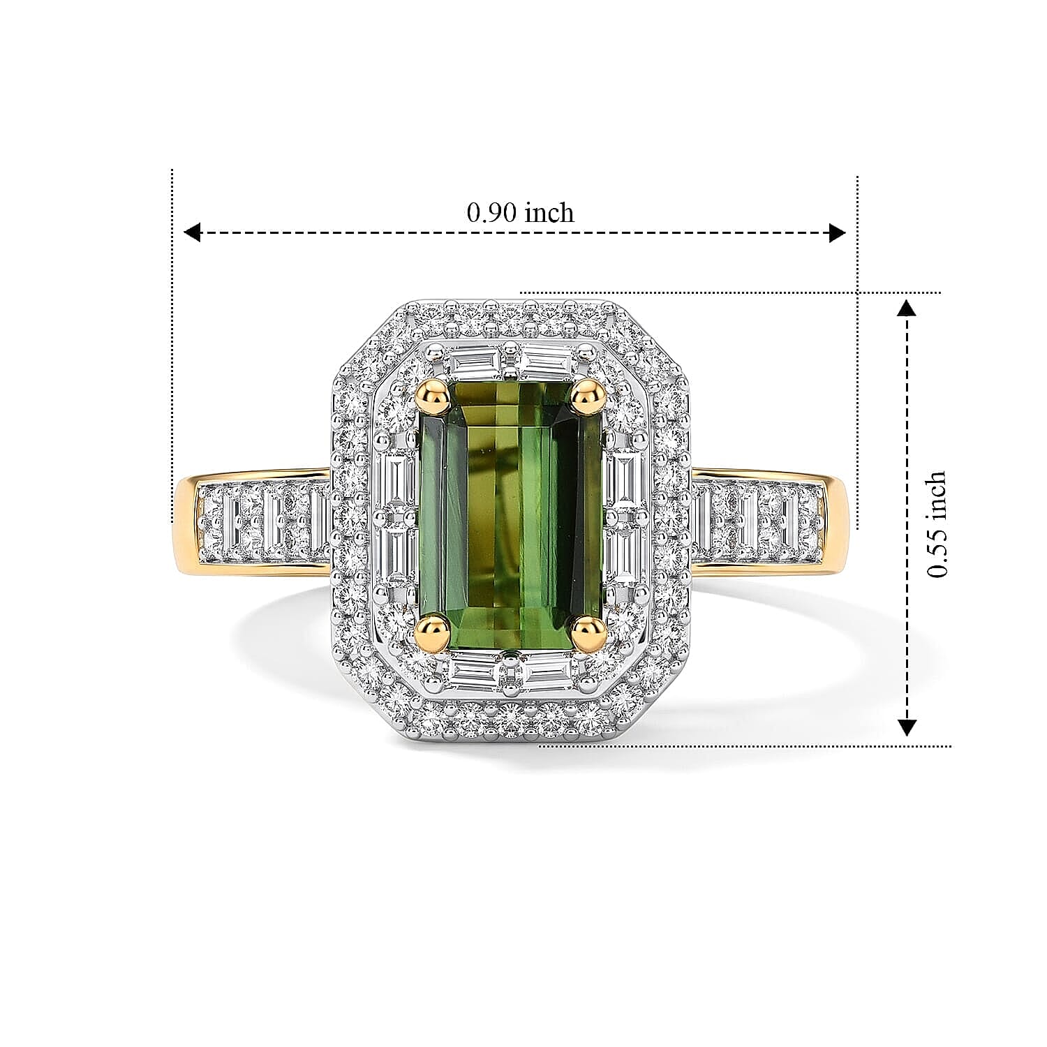 Luxoro AAA Sapo Green Tourmaline and Diamond I2 2.20 ctw Midnight Crown Ring in 10K Yellow Gold (Size  6.0)  4.25 Grams