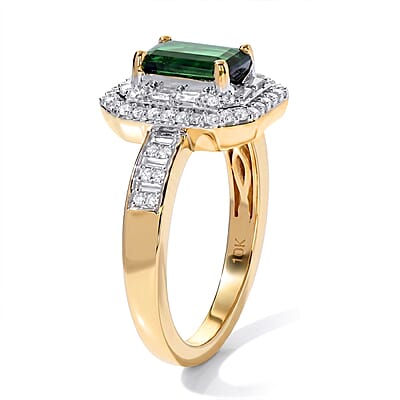 Luxoro AAA Sapo Green Tourmaline and Diamond I2 2.20 ctw Midnight Crown Ring in 10K Yellow Gold (Size 7.0) 4.25 Grams