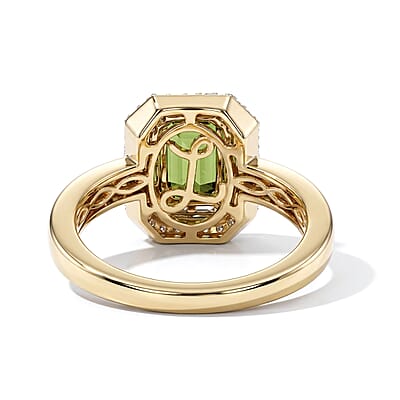 Luxoro AAA Sapo Green Tourmaline and Diamond I2 2.20 ctw Midnight Crown Ring in 10K Yellow Gold (Size 7.0) 4.25 Grams