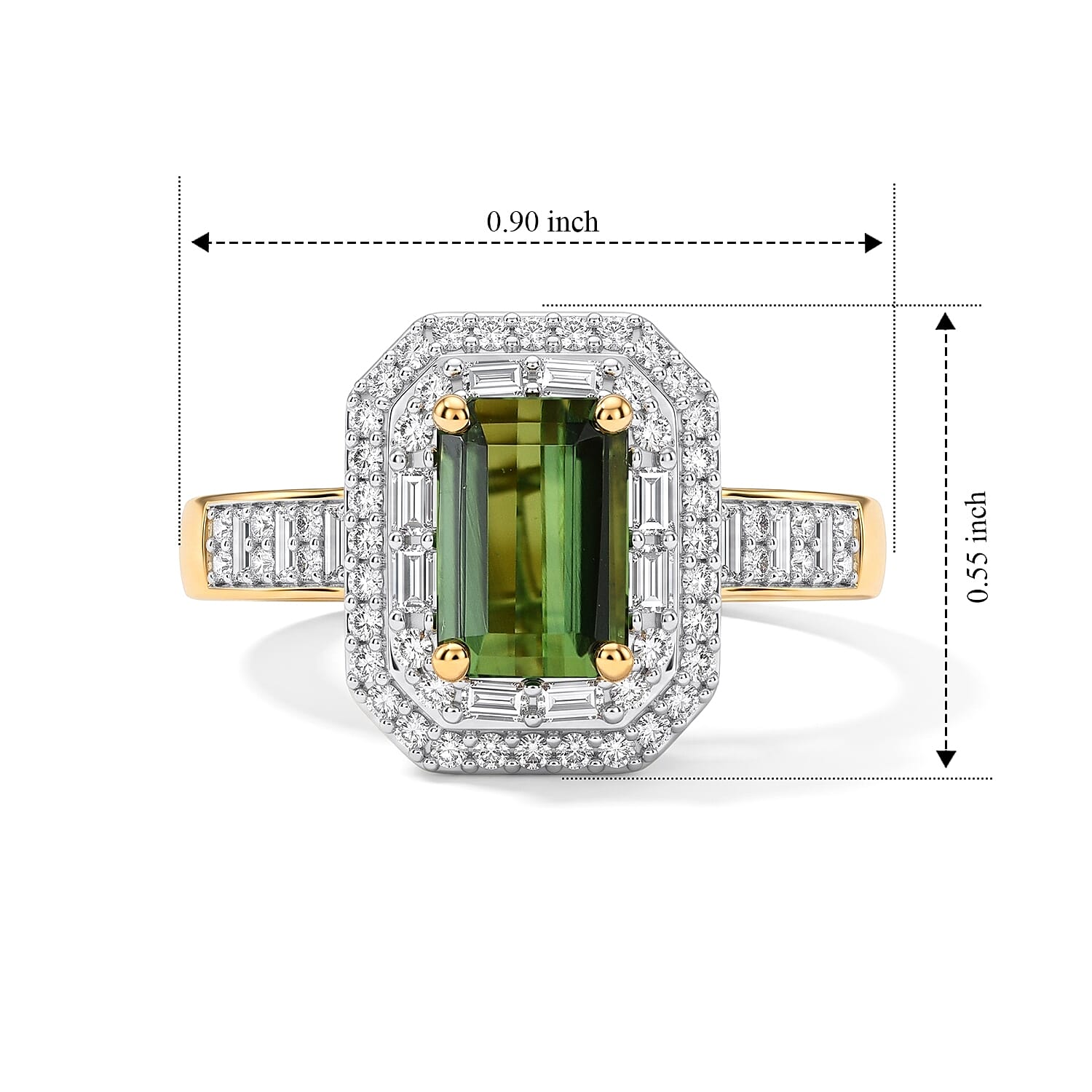 Luxoro AAA Sapo Green Tourmaline and Diamond I2 2.20 ctw Midnight Crown Ring in 10K Yellow Gold (Size 7.0) 4.25 Grams