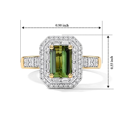 Luxoro AAA Sapo Green Tourmaline and Diamond I2 2.20 ctw Midnight Crown Ring in 10K Yellow Gold (Size 7.0) 4.25 Grams