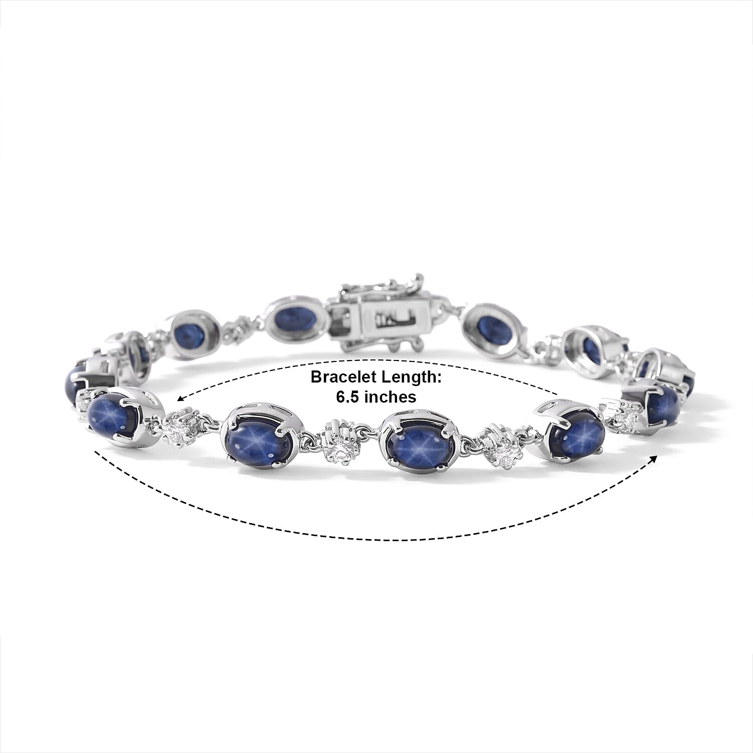 D'Joy Premium Blue Star Sapphire (DF) and Moissanite 12.35 ctw The Celestial Trail Bracelet in Rhodium Over Sterling Silver (6.50 In)