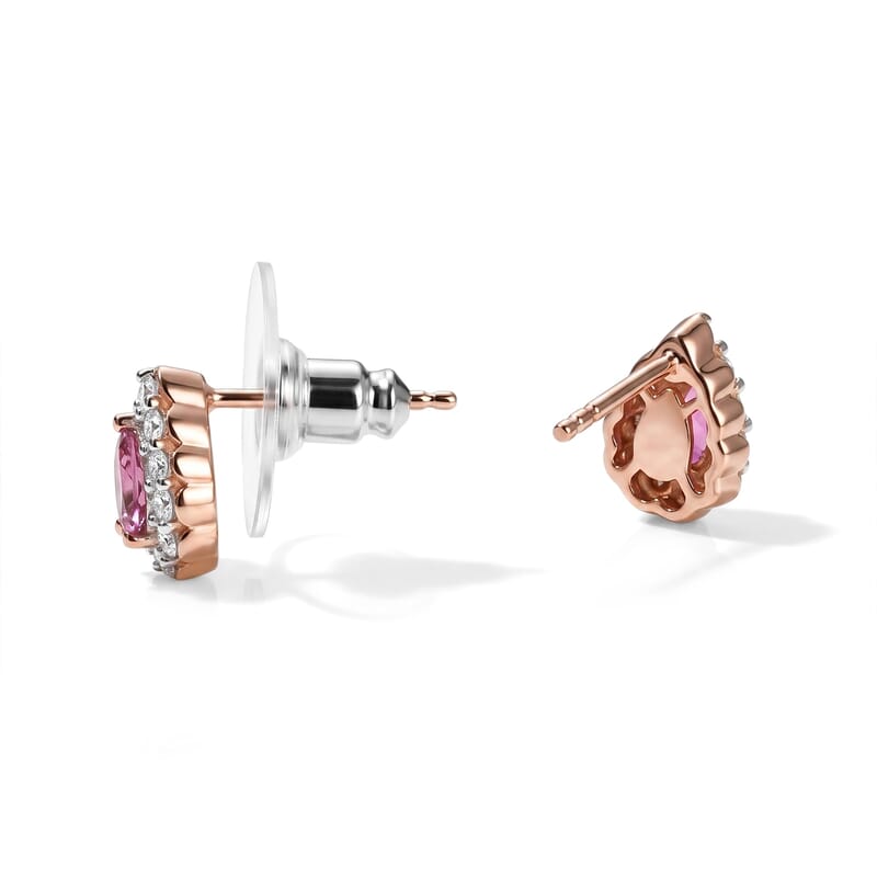 D'Joy Premium Morro Redondo Pink Tourmaline and Moissanite 0.70 ctw Blush Teardrop & Sparkle Stud Earrings in 18K Vermeil Rose Gold Over Sterling Silver