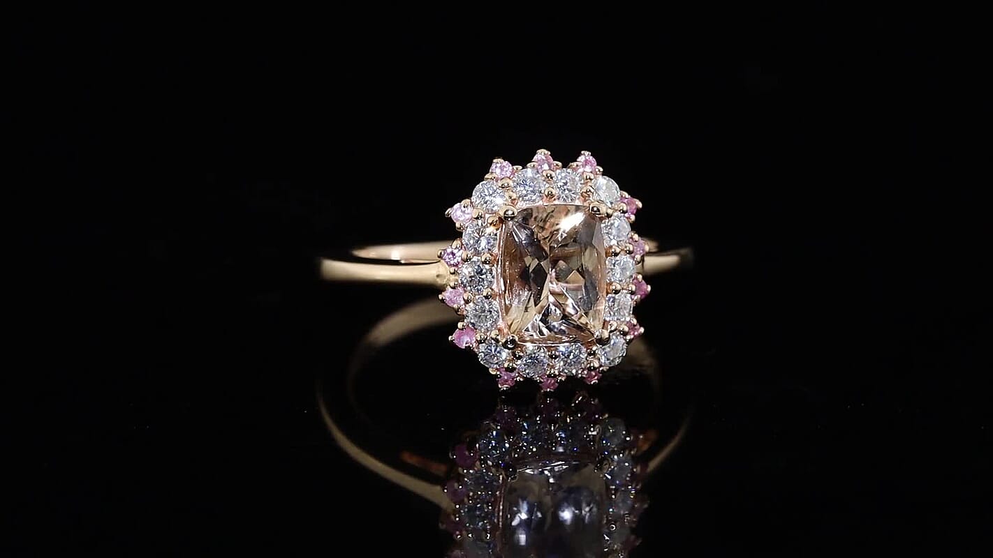 D''Joy Premium Marropino Morganite and Multi Gemstone Ring in 18K Vermeil RG Over Sterling Silver (Size 10.0) 1.90 ctw
