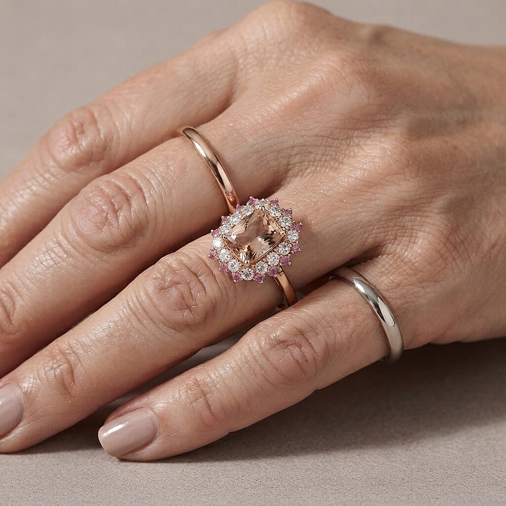 D'Joy Premium Marropino Morganite and Multi Gemstone 1.90 ctw Ring in 18K Vermeil Rose Gold Over Sterling Silver (Size 6.0)