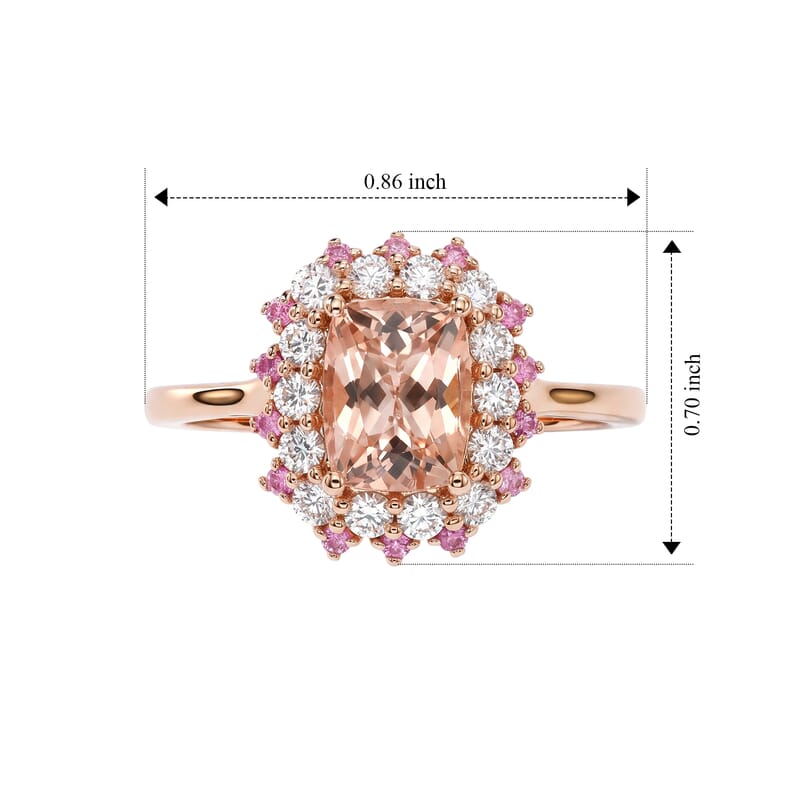D'Joy Premium Marropino Morganite and Multi Gemstone 1.90 ctw Ring in 18K Vermeil Rose Gold Over Sterling Silver (Size 6.0)