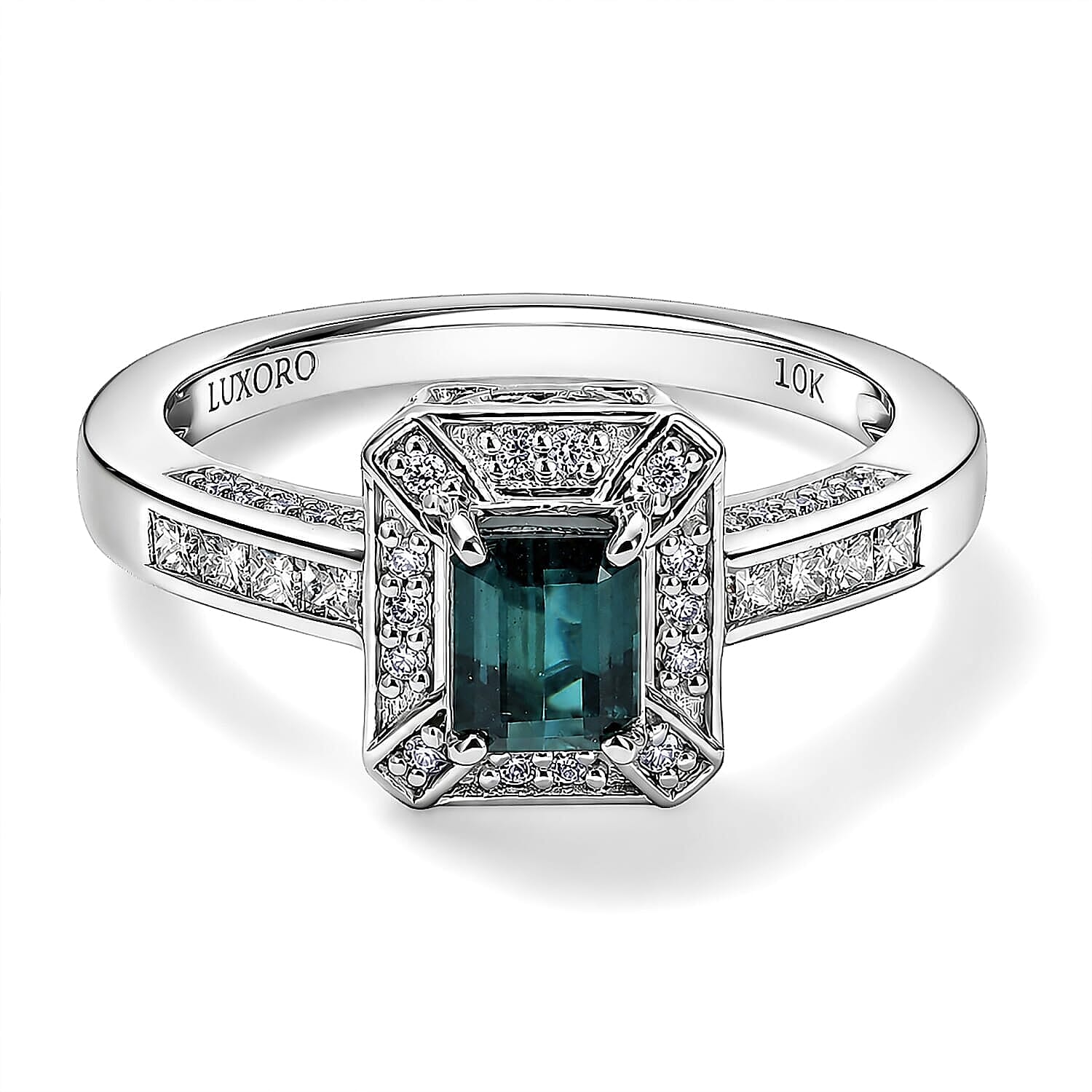 Luxoro AAA Monte Belo Indicolite and Diamond I2 1.50 ctw Imperial Halo Ring in 10K White Gold (Size  6.0)