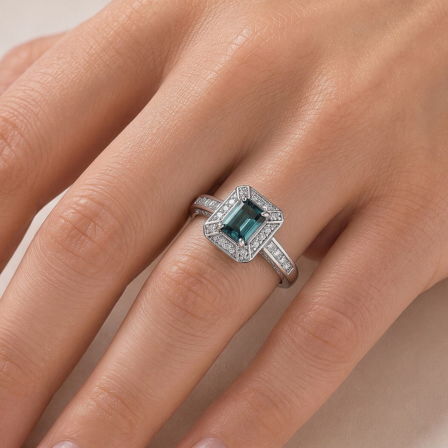 Luxoro AAA Monte Belo Indicolite and Diamond I2 1.50 ctw Imperial Halo Ring in 10K White Gold (Size  6.0)