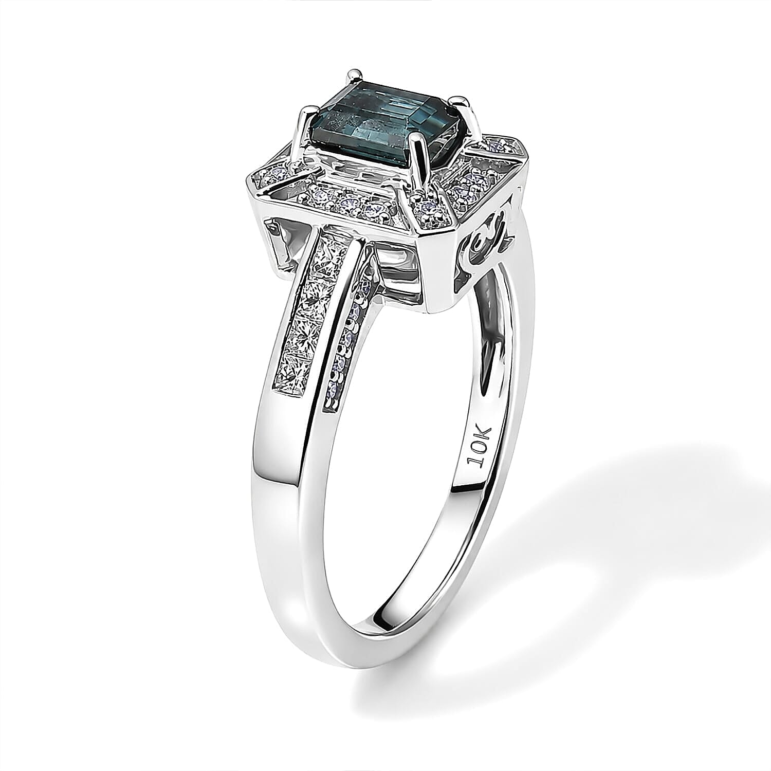 Luxoro AAA Monte Belo Indicolite and Diamond I2 1.50 ctw Imperial Halo Ring in 10K White Gold (Size  6.0)