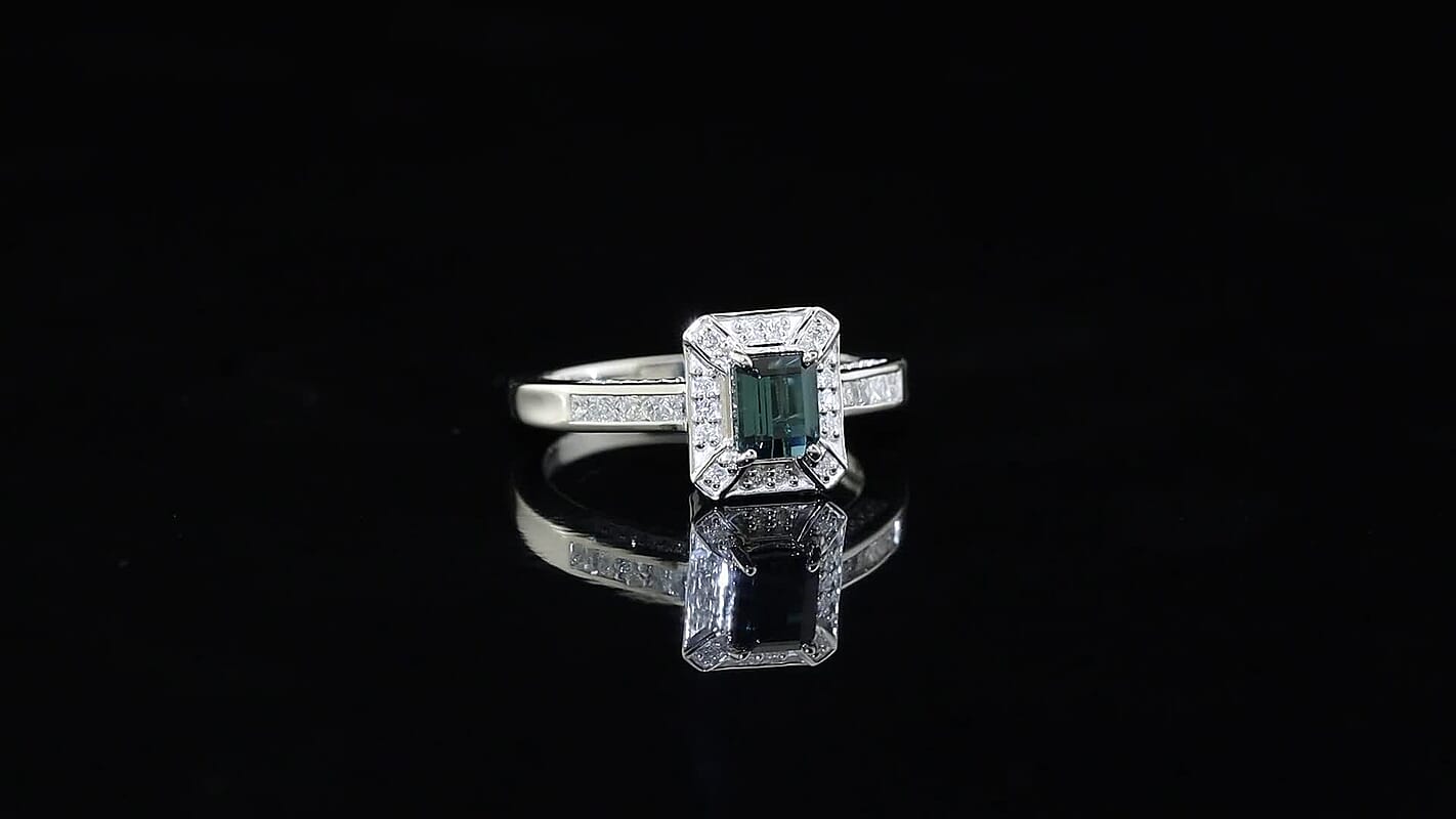 Luxoro 10K White Gold AAA Monte Belo Indicolite, Diamond (I2) (0.48 cts) Ring (Size 10.0) 1.50 ctw