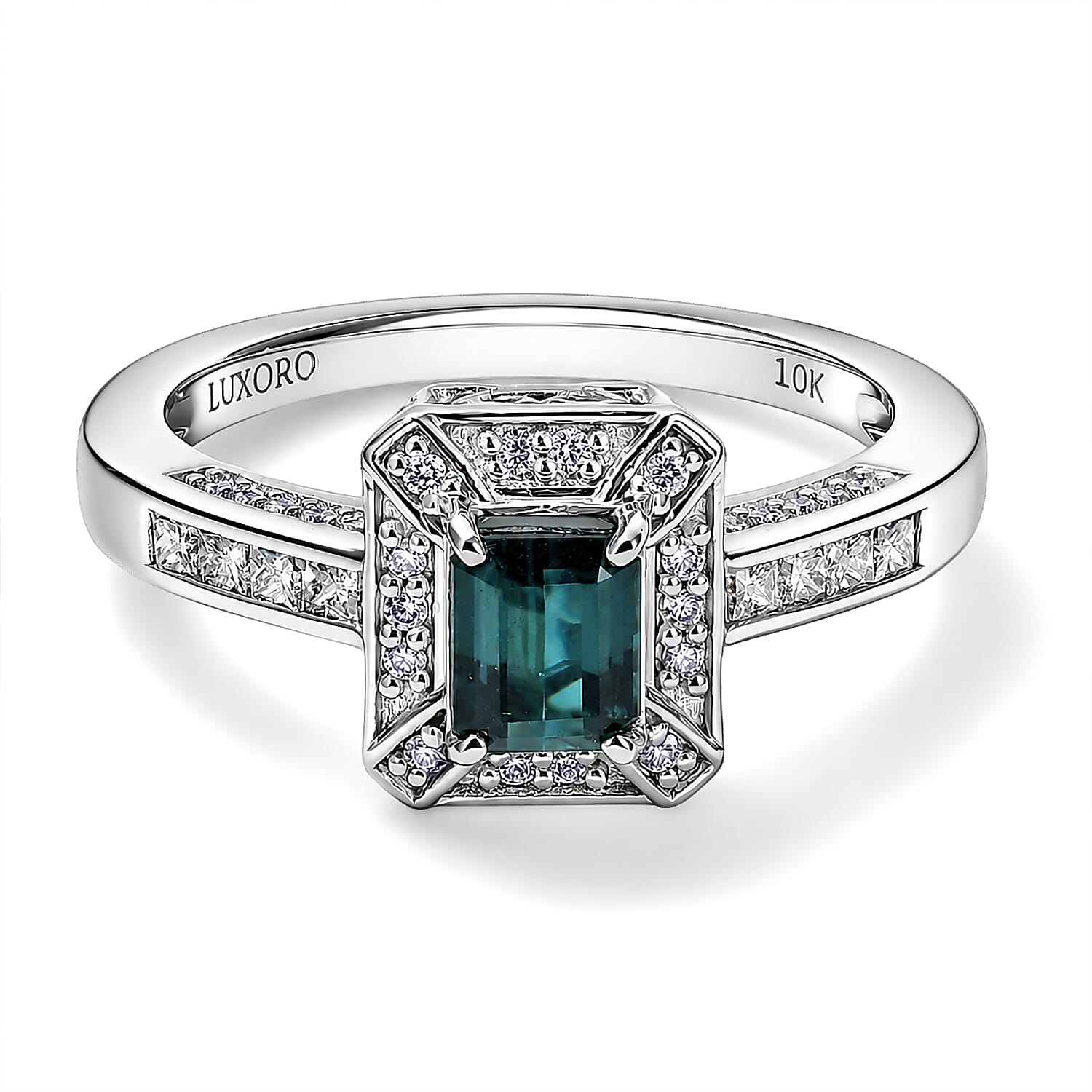 Luxoro AAA Monte Belo Indicolite and Diamond I2 1.50 ctw Imperial Halo Ring in 10K White Gold (Size 8.0)