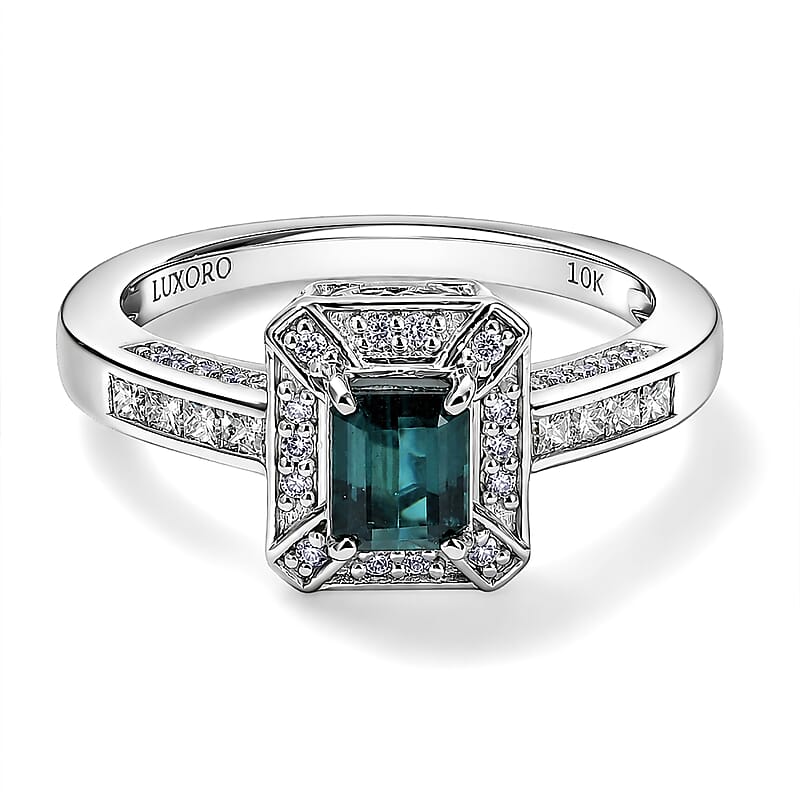 Luxoro AAA Monte Belo Indicolite and Diamond I2 1.50 ctw Imperial Halo Ring in 10K White Gold (Size 8.0)