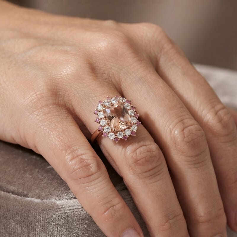 D'Joy Premium Marropino Morganite and Multi Gemstone 1.90 ctw Ring in 18K Vermeil Rose Gold Over Sterling Silver (Size 7.0)