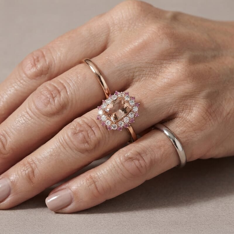 D'Joy Premium Marropino Morganite and Multi Gemstone 1.90 ctw Ring in 18K Vermeil Rose Gold Over Sterling Silver (Size 7.0)