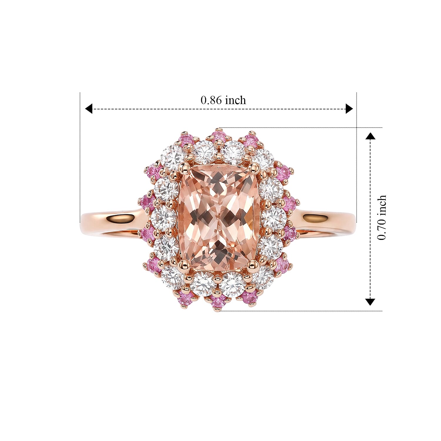 D'Joy Premium Marropino Morganite and Multi Gemstone 1.90 ctw Ring in 18K Vermeil Rose Gold Over Sterling Silver (Size 7.0)