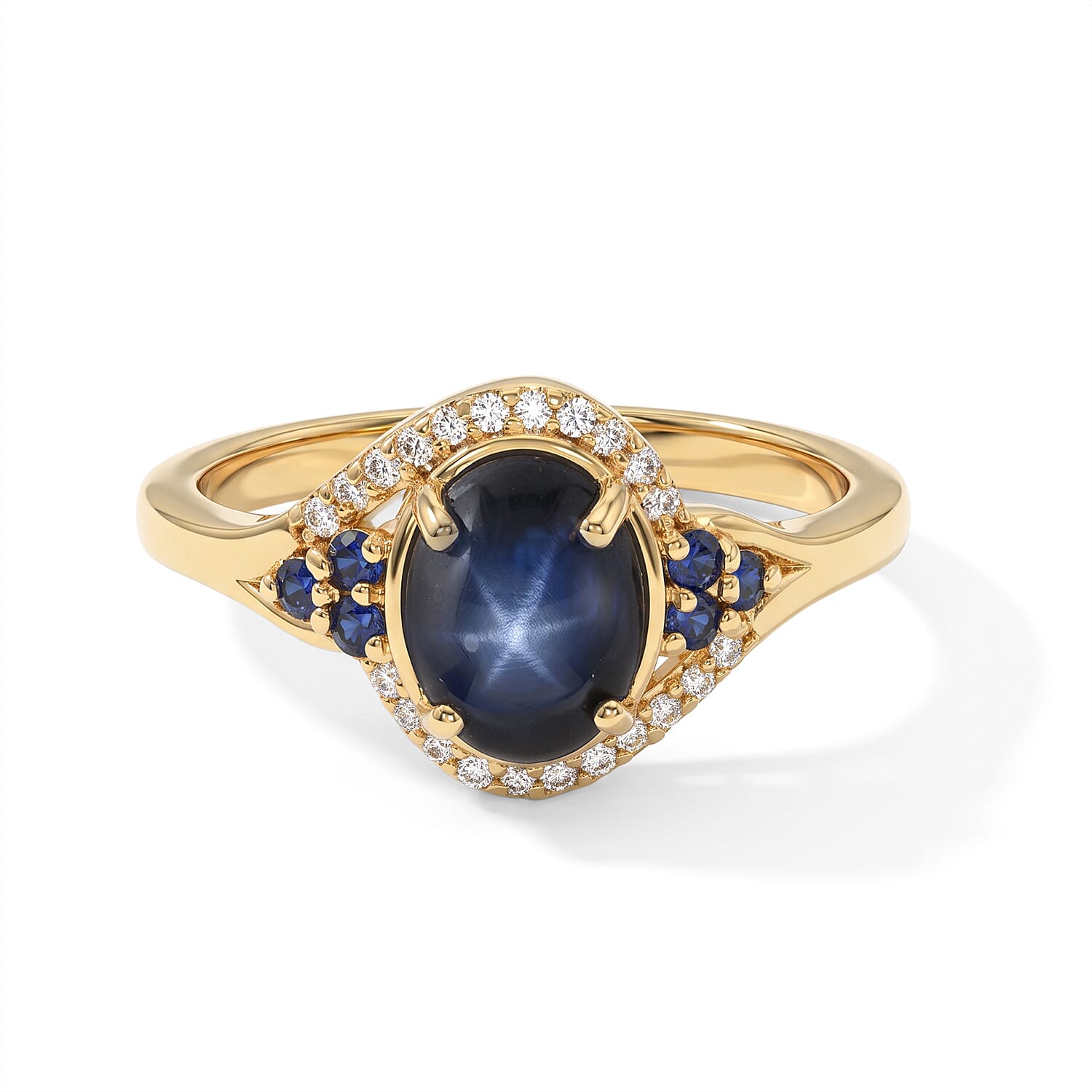 D''Joy Premium Blue Star Sapphire (DF), Multi Gemstone Ring in 18K Vermeil YG Over Sterling Silver (Size 10.0) 2.40 ctw