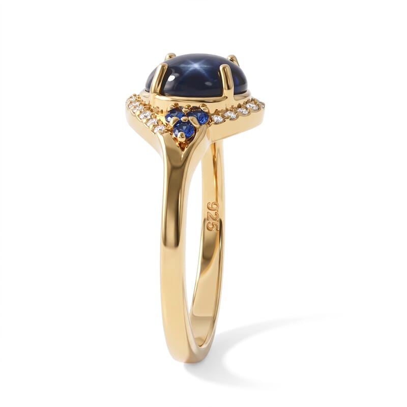 D'Joy Premium Blue Star Sapphire (DF), Multi Gemstone Ring in 18K Vermeil YG Over Sterling Silver (Size 6.0) 2.40 ctw