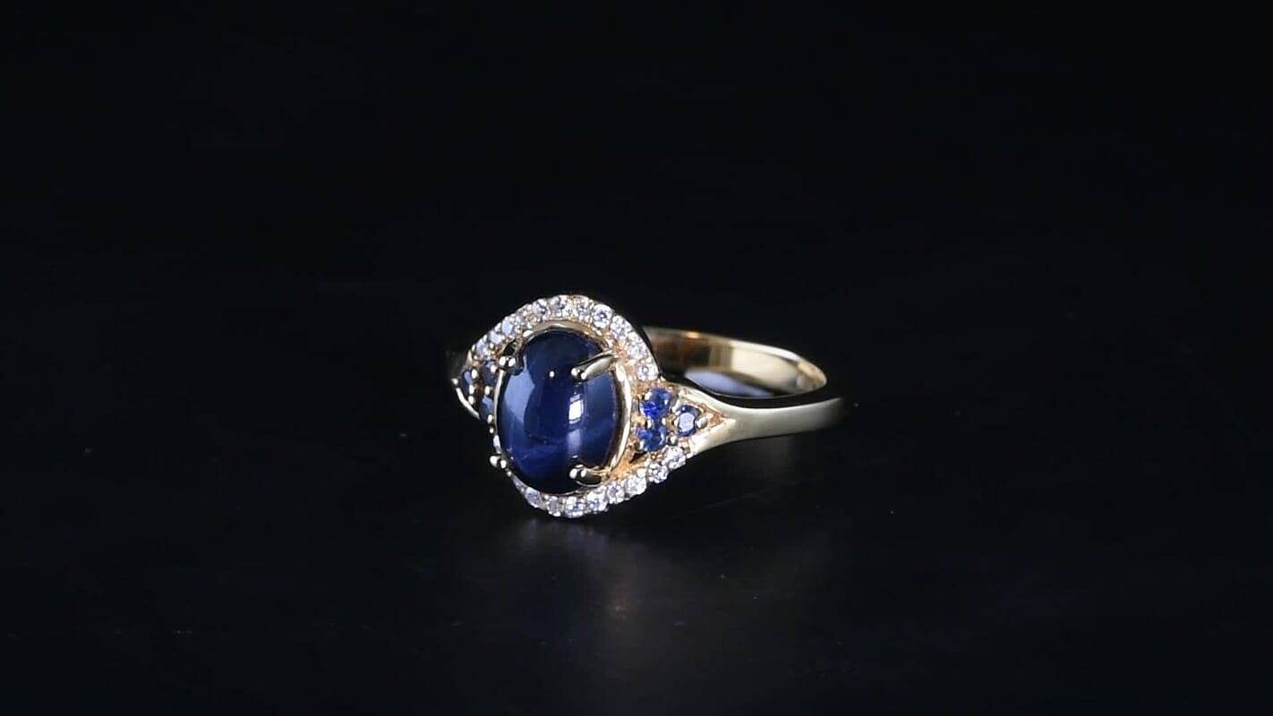 D''Joy Premium Blue Star Sapphire (DF), Multi Gemstone Ring in 18K Vermeil YG Over Sterling Silver (Size 10.0) 2.40 ctw