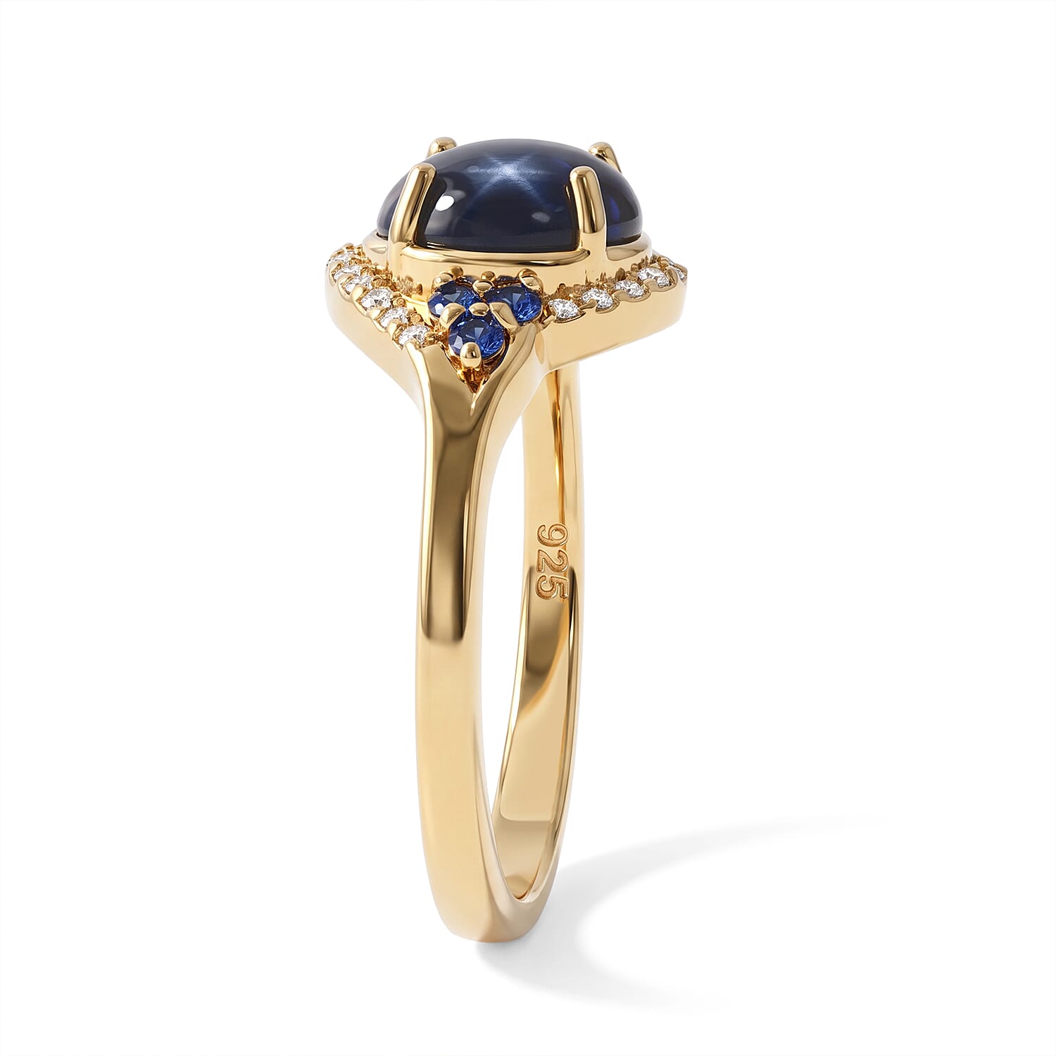 D'Joy Premium Blue Star Sapphire (DF) and Multi Gemstone 2.40 ctw The Celestial Orbit Ring in 18K Vermeil Yellow Gold Over Sterling Silver (Size 7.0)