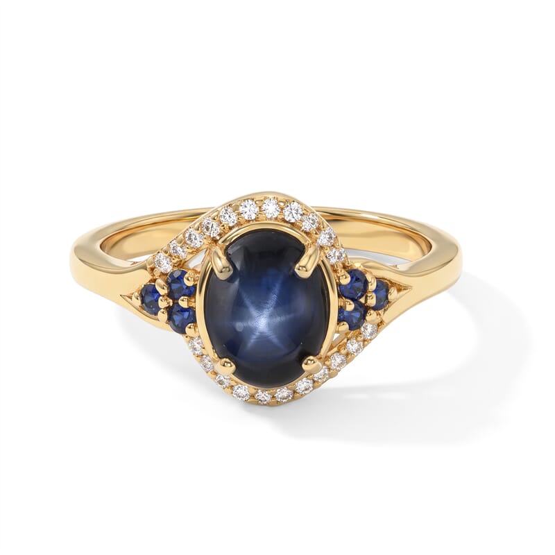D'Joy Premium Blue Star Sapphire (DF) and Multi Gemstone 2.40 ctw The Celestial Orbit Ring in 18K Vermeil Yellow Gold Over Sterling Silver (Size 8.0)