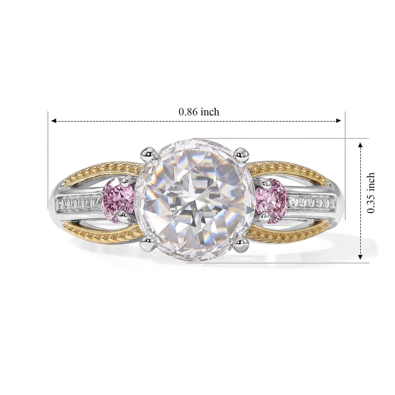 EverTrue Simulated White and Orchid Diamond Ring in Platinum Bond (Size 5.0) 3.50 ctw