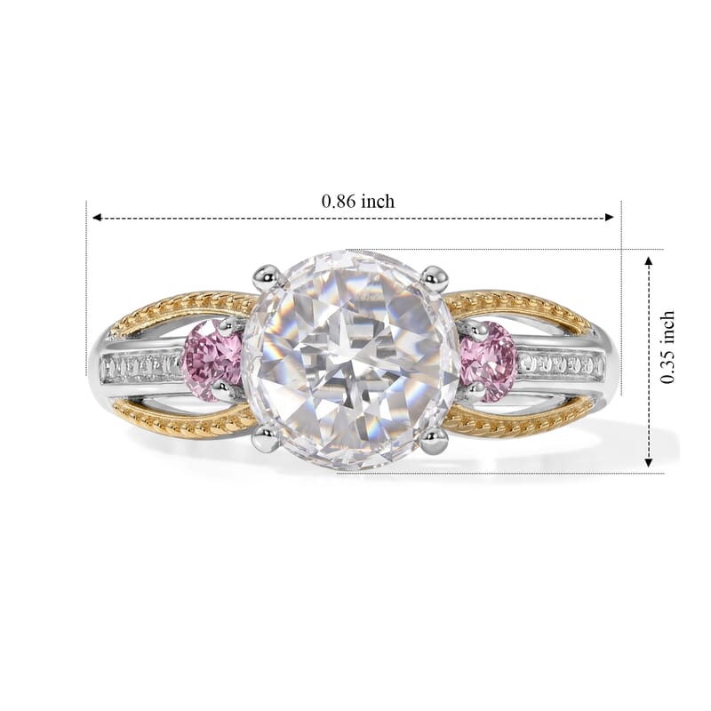 EverTrue Simulated White and Orchid Diamond Two Tone Bubble Brilliance Ring in 18K YG Plated and Platinum Bond (Size 6.0)