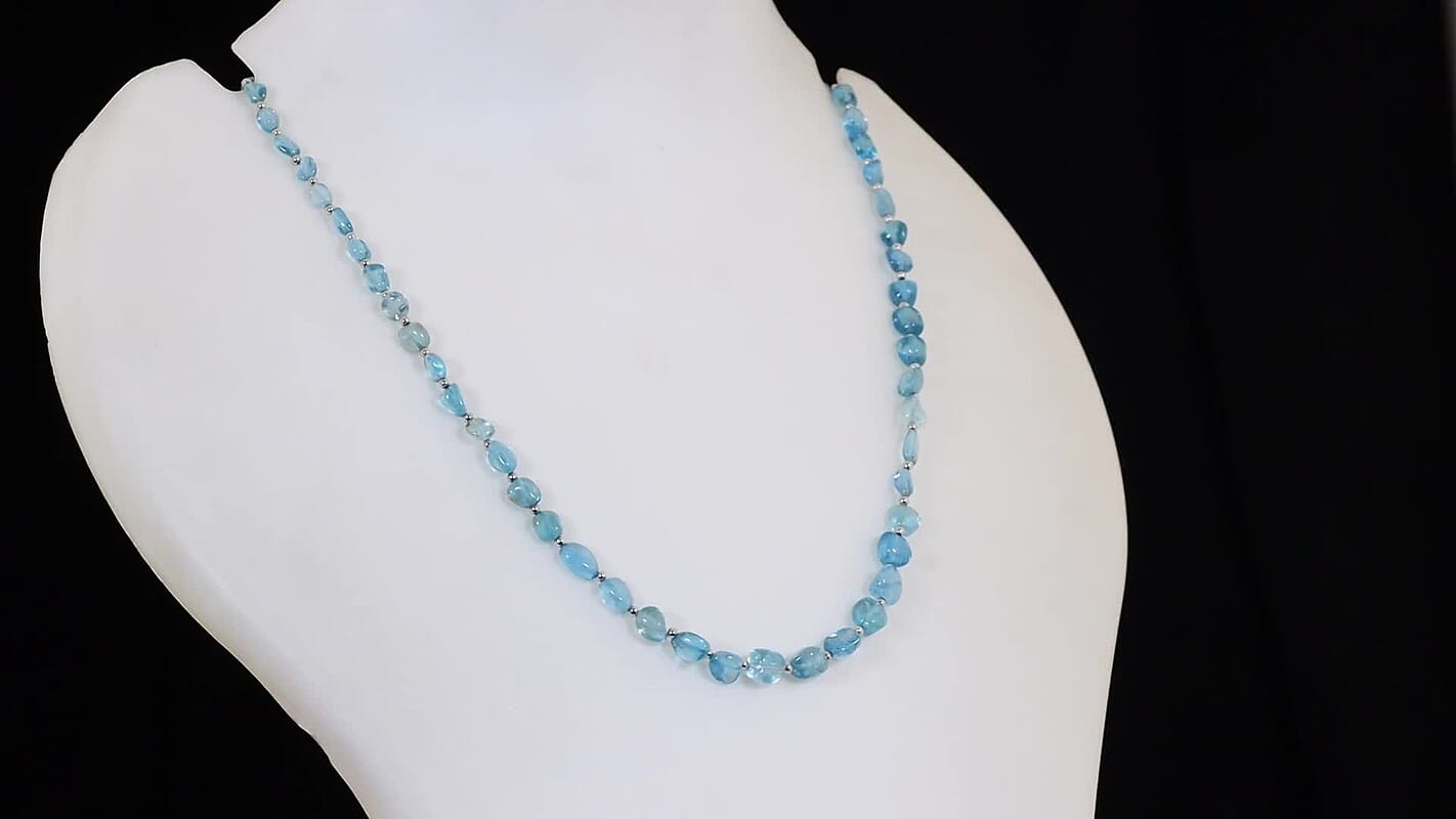 D''Joy Premium Blue Apatite 50.00 ctw Necklace in Rhodium Over Sterling Silver 18 Inches