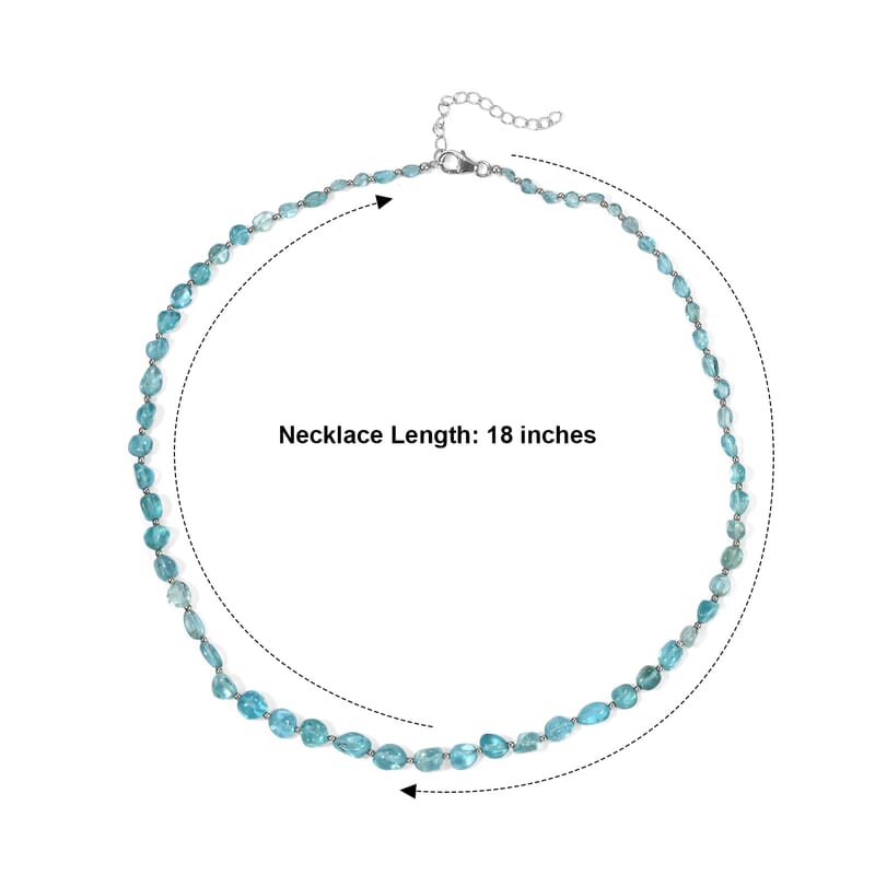 D'Joy Premium Blue Apatite 50.00 ctw Beaded Necklace in Rhodium Over Sterling Silver 18-20 Inches
