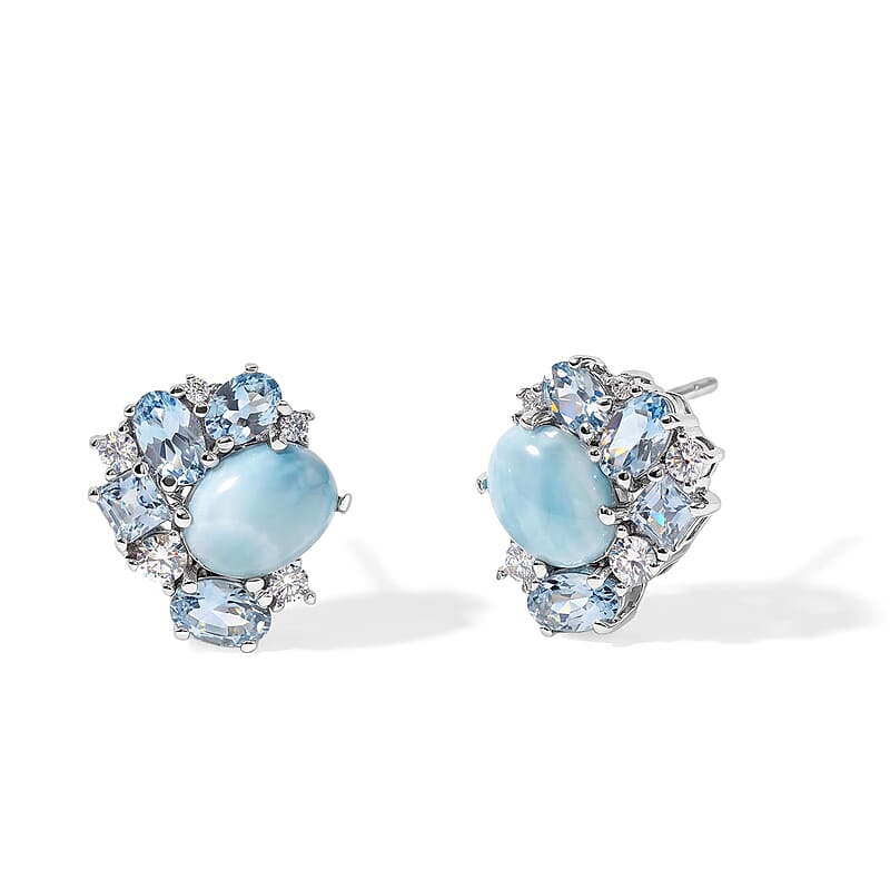 D'Joy Larimar and Multi Gemstone 5.25 ctw Earrings in Rhodium Over Sterling Silver